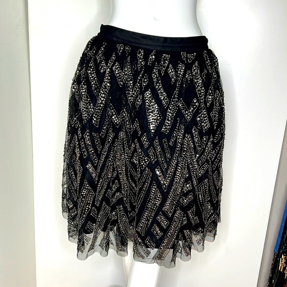 Parker Sz 6 Black Beaded Mesh Tulle Full Skirt